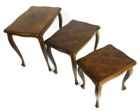 set of 3 Vintage Nesting Stacking Coffee Side Tables Wood Louis XV style WOW Cover