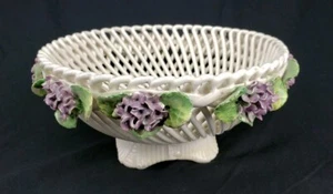 Beautiful White Ceramic Lattice Made In Italy Dish Bowl Floral Pattern 8.5" - Picture 1 of 12