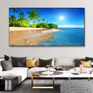 Beach Sea Seascape Canvas Painting Palm Tree Canvas Poster Print Canvas Wall Art - Picture 1 of 2