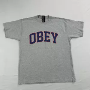 Obey T Shirt Mens S gray spell out Short Sleeve Crew Neck Streetwear Adults - Picture 1 of 15