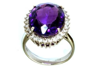 7.49ct Amatista y Diamante Anillo En 14k de Oro Blanco - Imagen 1 de 8