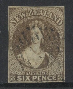 New Zealand 1862 WMK Large Star QV 6d Stamp Brown 4 Margins SG42 Fine Used 11-1 - Picture 1 of 1