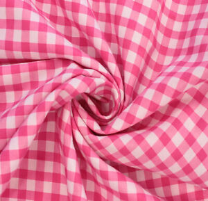 Polycotton 1/4" Gingham Cerise Pink & White Check Craft Fabric Material Metre