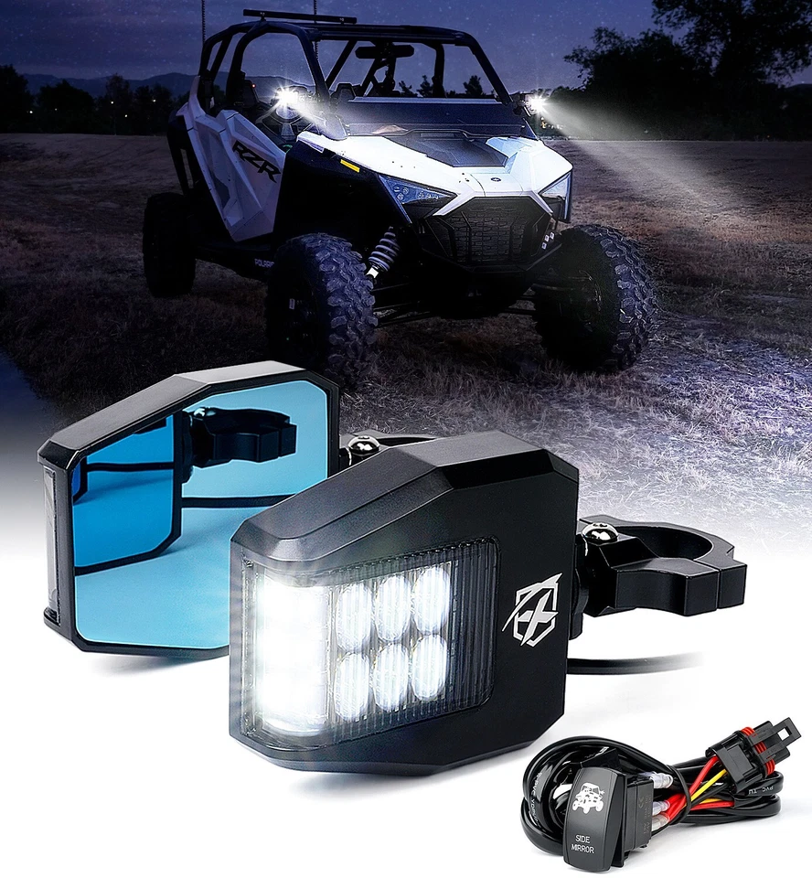 Espejos retrovisores laterales UTV con luz para Polaris RZR Can-Am Maverick X3 1,6"-2" Foto 1 de 4