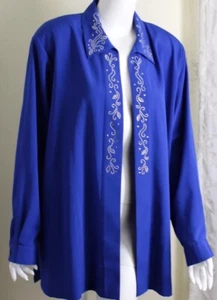 Drapers & Damons 20W 1X 2X Federal Rich Fabulous Blue Studded Open Shirt Jacket - Picture 1 of 5