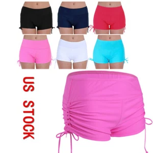 Women's Swim Boardshorts Side Drawstring Bikini Shorts Yoga Running Hot Pants - Picture 1 of 41
