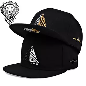 Black Snapback Embroidery Mens Baseball Cap Flat Brim Hip Hop Street Fashion Hat - Picture 1 of 12