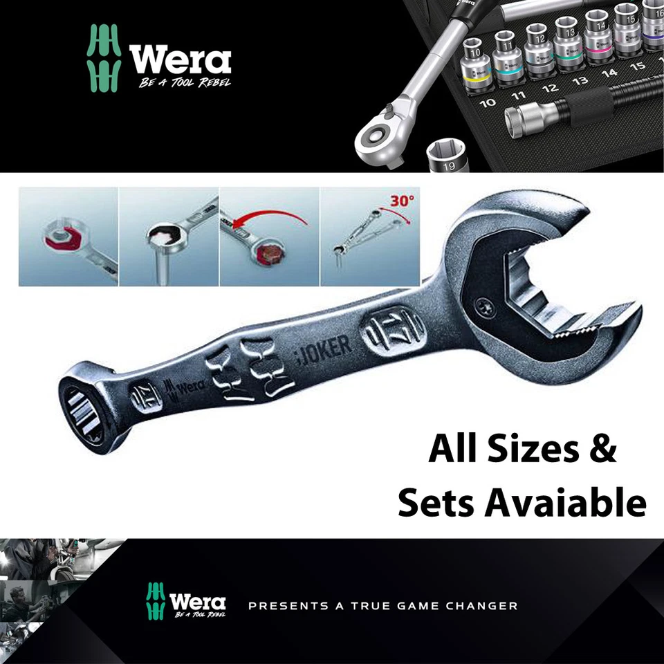WERA Joker Metric & Imperial Combination Ratchet Open End Ring Spanner All Sizes