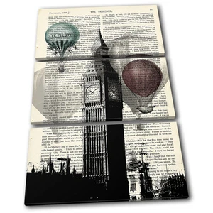 London Shabby Chic Landmarks TREBLE CANVAS WALL ART Picture Print - Picture 1 of 1