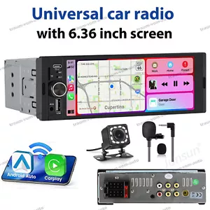 Single Din Car Stereo Apple CarPlay 6.36" touchscreen Bluetooth Radio USB+Camera - Foto 1 di 14