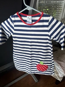 Smock Monkey Apple Dress, Back To School, Size 6 Blue Stripes - Picture 1 of 6