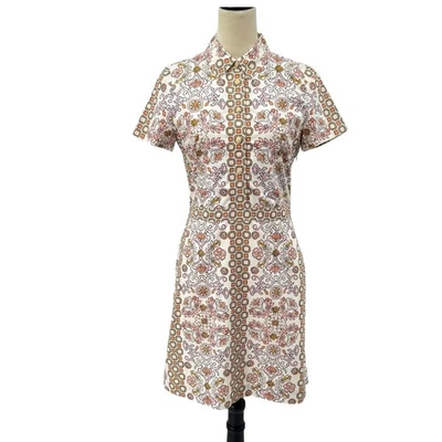 Tory Burch 2 порта печать пастель 100% хлопок поплин мини рубашка платье карман - Изображение 1 из 4