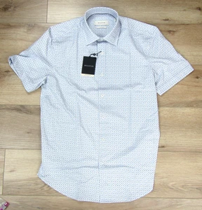 NEW BUGATCHI MILES FLORAL SHORT SLEEVE SHIRT MEDIUM COTTON 8 WAY STRETCH COBALT - Picture 1 of 4