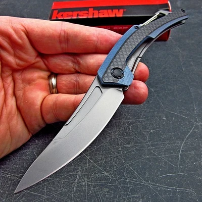Kershaw REVERB XL 8Cr13MoV Blade Blue G10 Carbon Fiber Carabiner Pocket Knife - Image 1 of 4