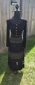 VTG Carol Little Boho Maxi Black Dress Japanese Floral Inspired Tie Back Size 8 - Picture 1 of 16