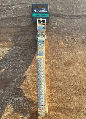 "Collar de perro diseñador pedrería dorada mediano nuevo ropa para mascotas 11-14""" Foto 1 de 4