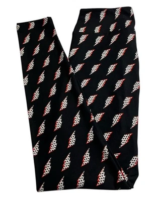 LuLaRoe Leggings OS One Size BLACK RED Bolt RAIN Dot LIGHTENING Fun Electricity - Image 1 of 4