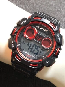 ARMITRON Digital Herrenuhr Rot & Schwarz WR50M (läuft) UNGETESTET - Bild 1 von 22