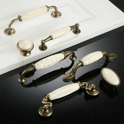 Luxury White Ceramic Door Handles Cabinet Knobs Antique Kitchen Furniture Drawer - Image 1 of 4