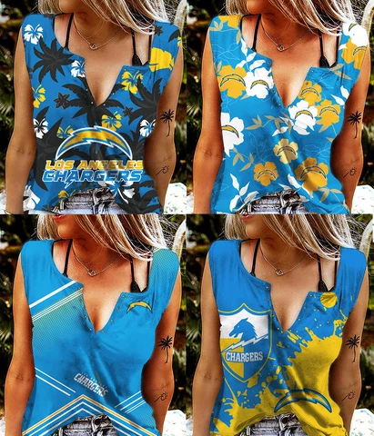 Los Angeles Chargers Womens V-neck Vest Ring Hole Tank Tops Sleeveless T-shirts Cover