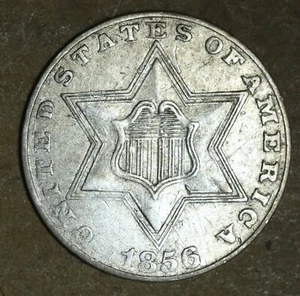 1856 3-Cent Silver Piece AU Light Golden Toning-- No Reserve - Picture 1 of 2