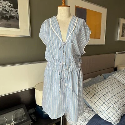 Anthropologie 100% Cotton Blue White Maroon Stripes Romper Summer NWT XL - Image 1 of 4