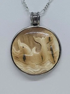 Vintage Sterling geschnitzter Delfin Anhänger Nachlass Verkauf Schmuck  - Bild 1 von 8