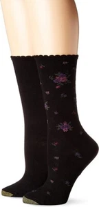 GoldToe Women's Black Bouquet Flat Knit Crew Socks 4 Pairs, Shoe Size: 6-9 - Picture 1 of 1