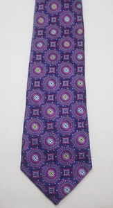 JOS A BANK BLUE PURPLE YELLOW GEOMETRIC WOVEN 100% ITALIAN SILK NECK TIE 60 1/4" - Picture 1 of 10