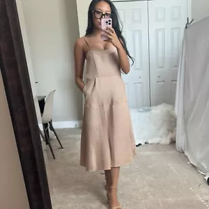 Khaki A Line Midi Dress, Spaghetti Straps, S - Picture 1 of 4