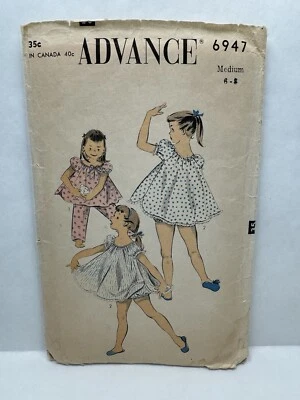 Advance 6947 女孩娃娃 Bloomer Pj 睡衣图案 6-8 切割完整 — 第 1/2 张图片