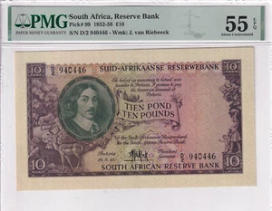 South Africa 10 Pound 1952–58 P-99 PMG 55 EPQ AUNC Banknote - Picture 1 of 4