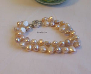 Genuino 7-8mm Barroco Multicolor Perlas de Agua Dulce Pulsera L16/18/20/22/24cm - Imagen 1 de 3