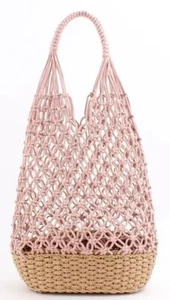 Beach Straw Summer Crochet Bag/Hollow Out Hand-Woven Cotton Tote Bag-Pink - Picture 1 of 3