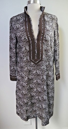 Abito stile tunica nuovo TORY BURCH marrone bianco stampa elefante taglia 6