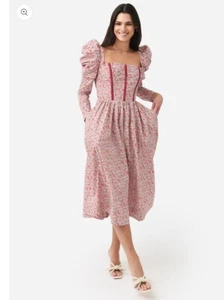 Evi Grintela Melitta The Shirt Dress Yellow Floral Print Off the Shoulder Midi - Picture 1 of 4