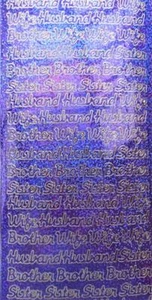 Stickers Mixed Family Words Purple Holographic Glitter & Gold Embossed Edge NEW - Picture 1 of 3