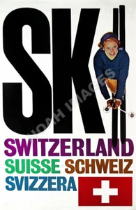 Ski Switzerland vintage swiss ski travel promo poster repro 12x18 - Picture 1 of 1