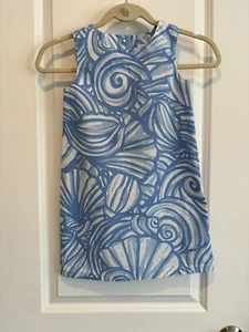 VINEYARD VINES Shift Dress Sleeveless Blue Shell Print Girls Sz 6 - Picture 1 of 3
