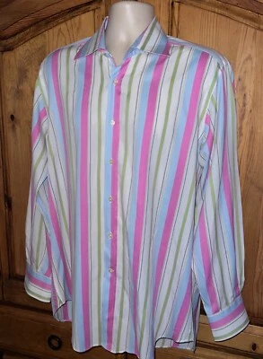 ETRO Cotton Pink & Green Striped Dress Shirt Italy Made Size 42 Neck 15.5 - Image 1 of 4