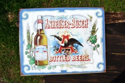 Anheuser Busch Bottled Beers Tin Sign - Budweiser - Lager - Bud - Beechwood Aged - Image 1 of 4