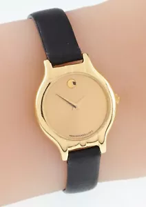 18k Yellow Gold Movado Watch w/ Black Leather Band Nice - Picture 1 of 8