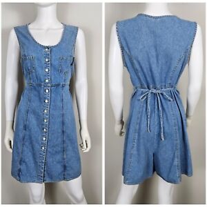 Vintage 1990's Cotton Denim Playsuit Romper Size 13/14 True Blue Skort Dress