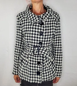 Chaquetón acrílico con cinturón pata de gallo negro/blanco Last Kiss con bolsillos mediano usado en excelente estado - Imagen 1 de 8