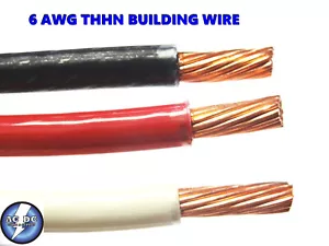 100' EA THHN THWN CALIBRE 6 AWG NEGRO BLANCO ROJO HILO DE COBRE ALAMBRE DE CONSTRUCCIÓN - Imagen 1 de 1