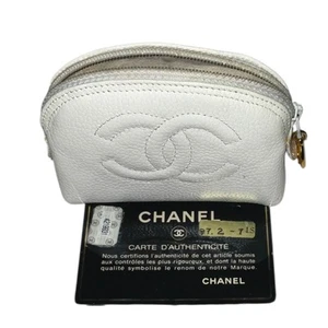 Chanel Vintage CC White Leather Mini Cosmetic Coin Purse Pouch - Picture 1 of 13