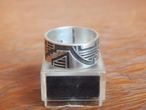Anillo Nativo Americano Vintage Hopi Superpuesto Plata Esterlina Talla 10 - Imagen 1 de 7