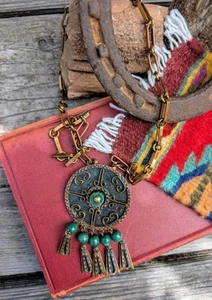 Casa Maya Anhänger & Brosche, Vintage mexikanische Kupfer Onyx Halskette und Anstecknadel - Bild 1 von 10