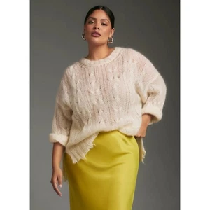 Neu mit Etikett Anthropologie Posey transparente Feinstrick-Wolltunika Pullover cremefarben Large - Bild 1 von 13