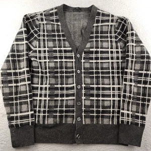 Club Monaco Wool Cardigan Gray Plaid Size Large Grandpa Old Money - Picture 1 of 8